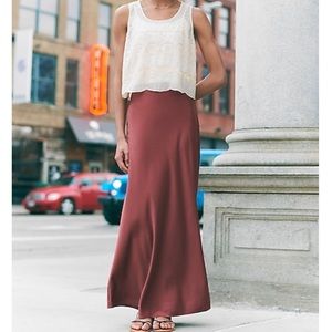 High waisted Rust Satin Maxi Skirt